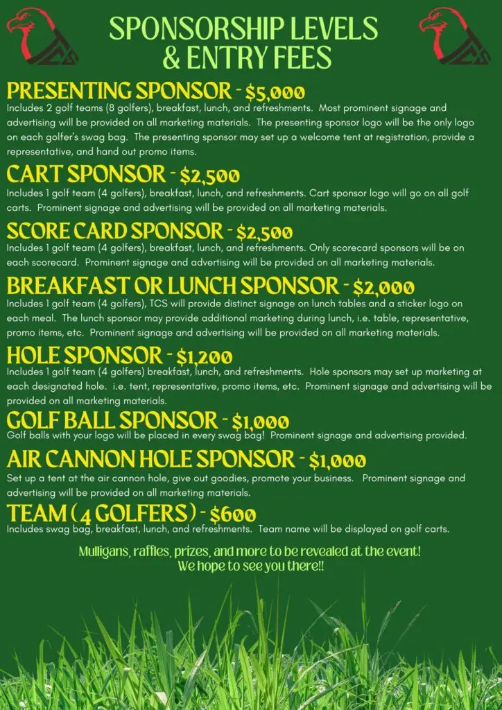 Golf Scramble sponsorship levels and entry fees information
